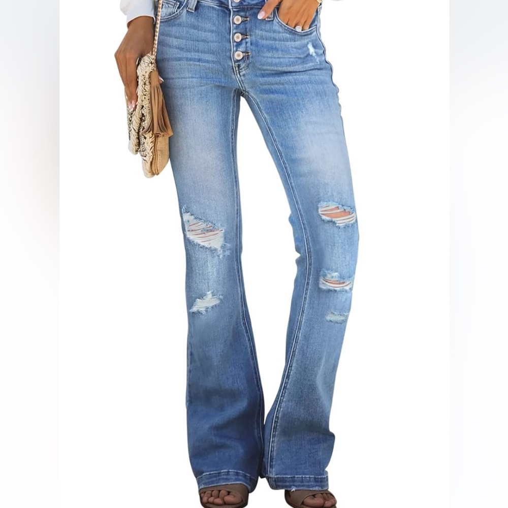 Sidefeel Women's High Waisted Bell Bottom Jeans Flared Wide Leg Denim Pants
